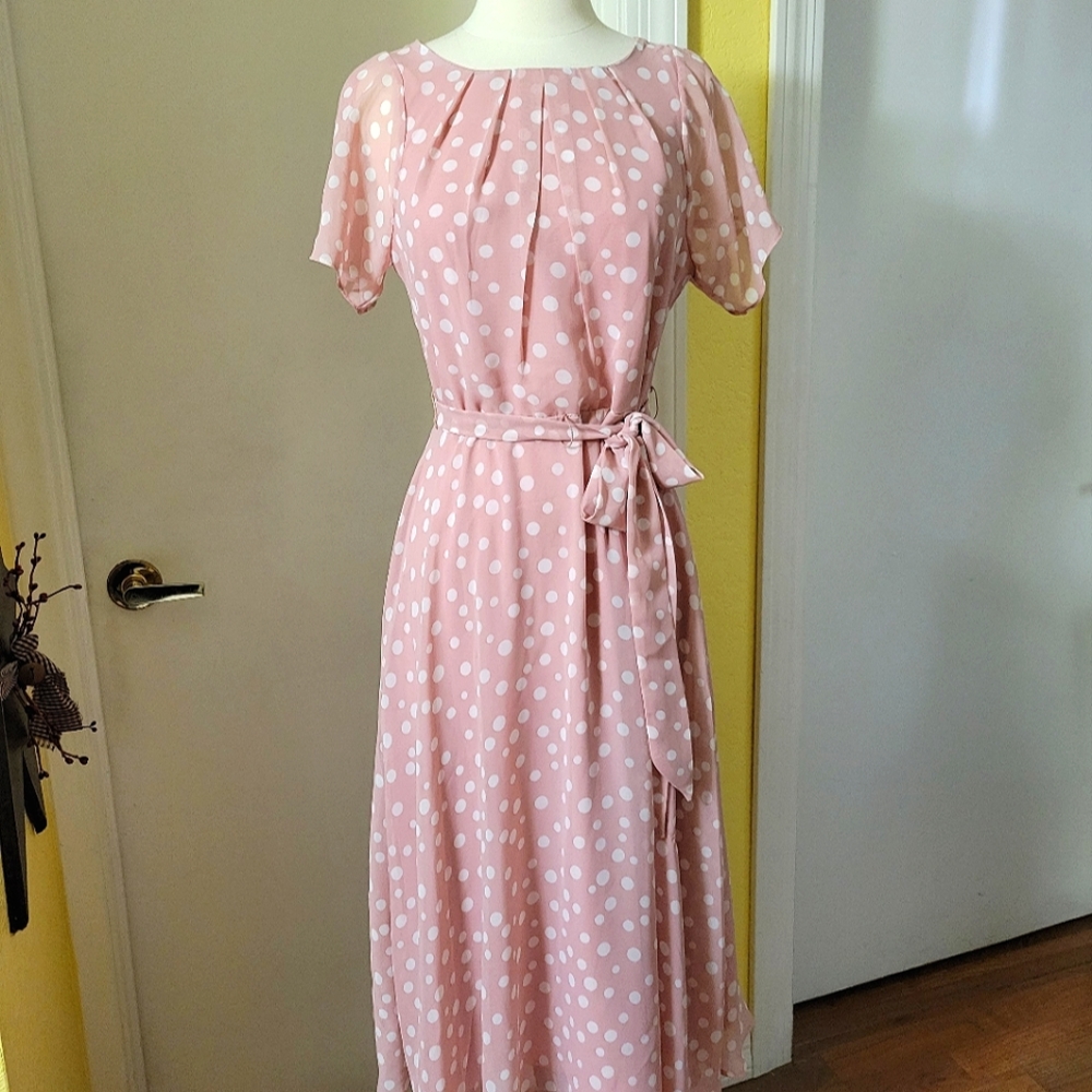 New Beautiful R & K Blush Polka-dot A line Dress size 8